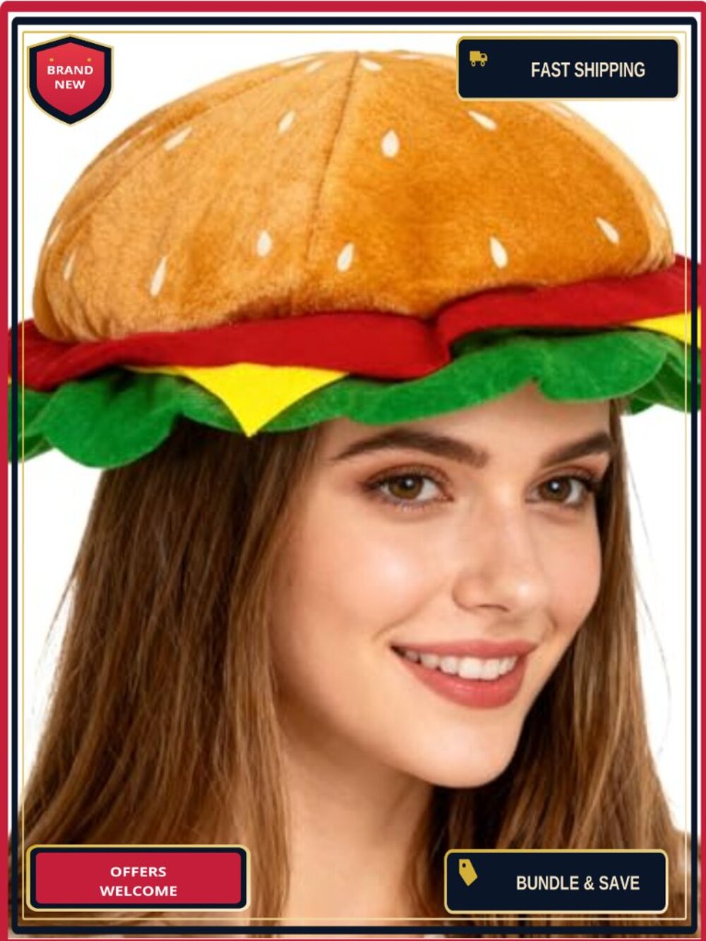 PURFUN Plush Burger Hat Funny Fast Food Party Costume Headwear Unisex